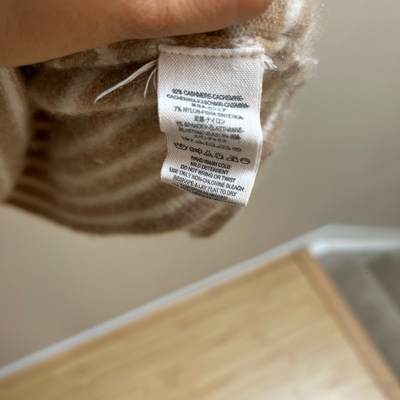 Free People Striped Oversized Cowl Neck Sweater - Size Large, Tan/White - Picture 9 of 10